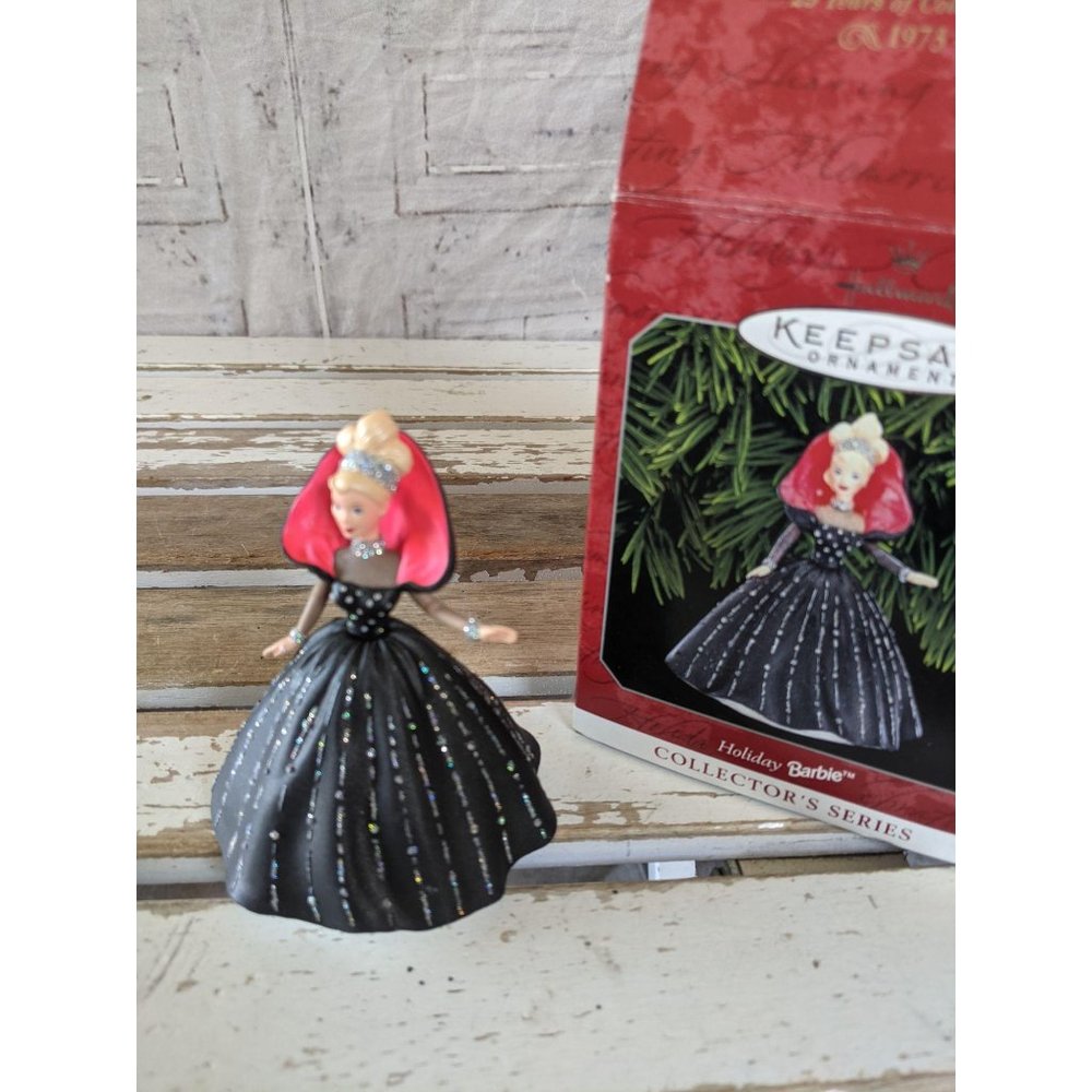 Hallmark holiday Barbie 1998 ornament black gown d